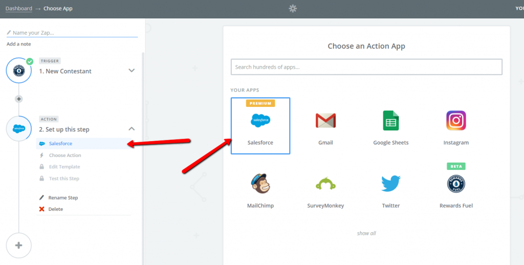 Select Salesforce action app